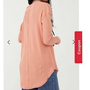 Free People Thermal Top Raw‎ Hem Long Sleeve Tunic Top Casual Comfy XS- 2 Tops
